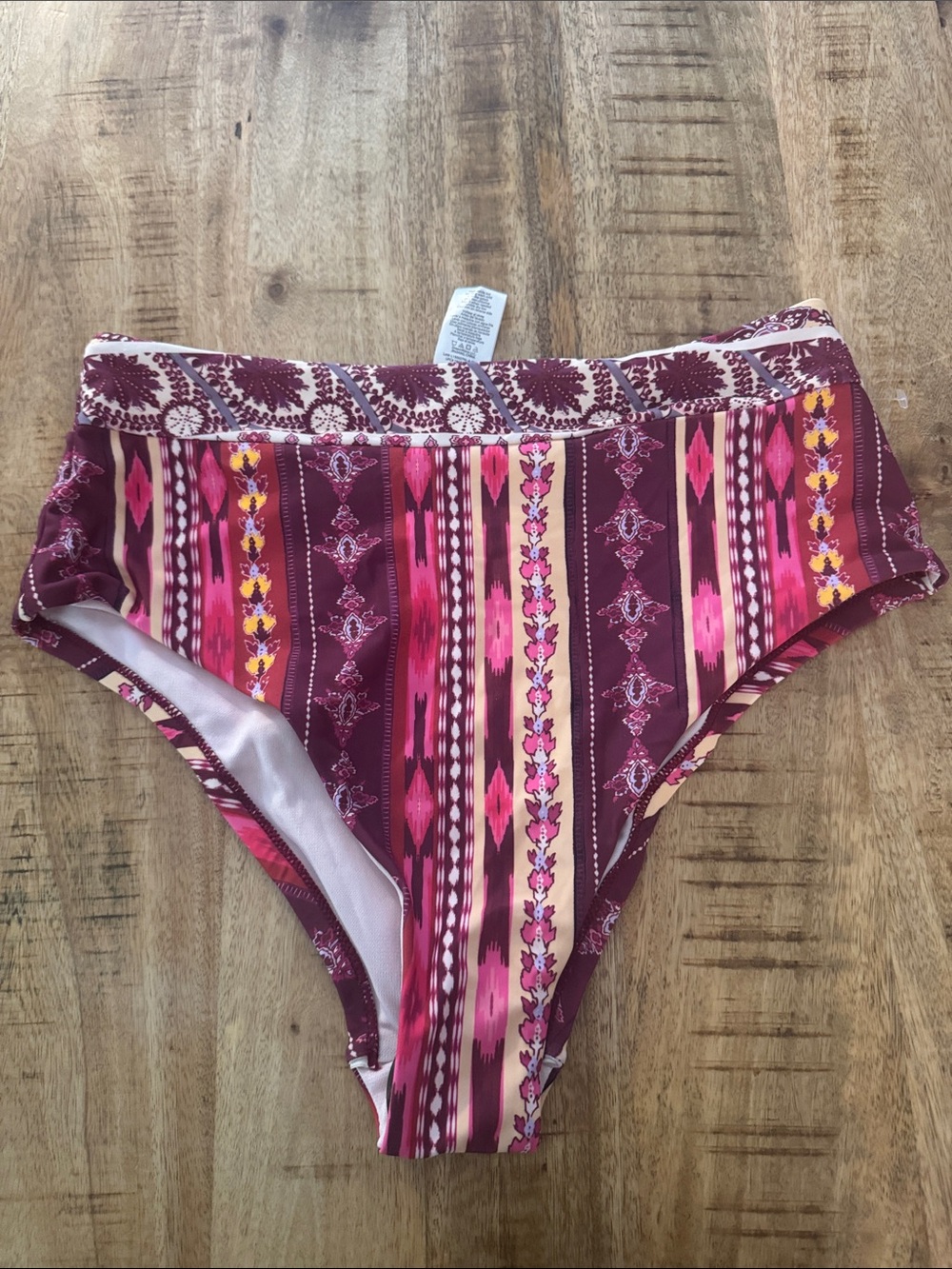 Nanette Lepore women’s High-Waist Swim Bottoms in Burgundy Floral Stripe NEW
